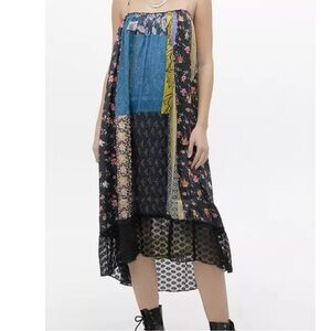 Kimchi Blue Small Midi Yellow Blue Boho Dress Mixed Pattern Slip Dress NEW